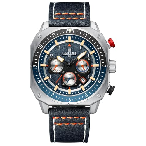 Image of NAVIFORCE NF8057 Square Vintage Military Chronograph Genuine Leather Analog Watch