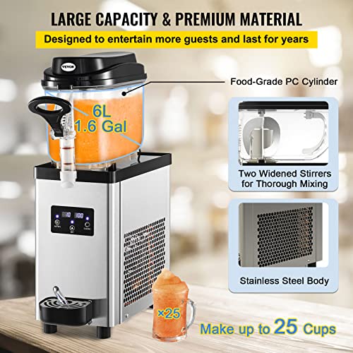 VEVOR Kommerzielle Slushy-Maschine, 6L Tassen Einzelschüssel Slush Ice Maschine, 300W 220V, Edelstahl Margarita Smoothie Frozen Drink Maker, Slushie Maschine für Supermärkte, Cafés, Restaurants, Bars – Bild 4