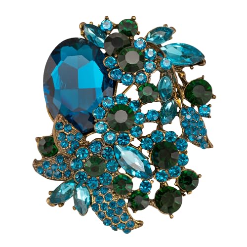 Image of SELOVO Rhinestone Glitter Flower Brooch Pin Jewelry Scarf Accessory Vintage Gold Tone