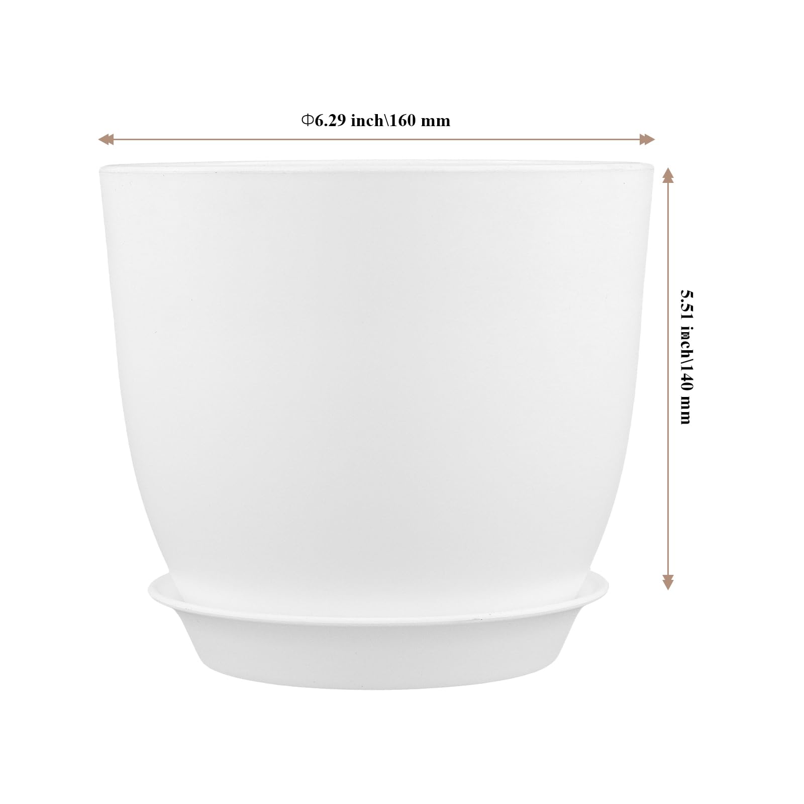 Lot de 10 pots de fleurs en plastique robuste de 16 cm avec trous de drainage et soucoupes pour plantes d'intérieur et plantes grasses Blanc 16 cm