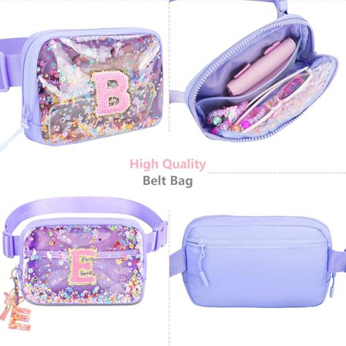 Image of Initial Fanny Pack for Girls - Belt Bag for Teens Kid Teen Girl Kid Birthday Gift Clear Purple L