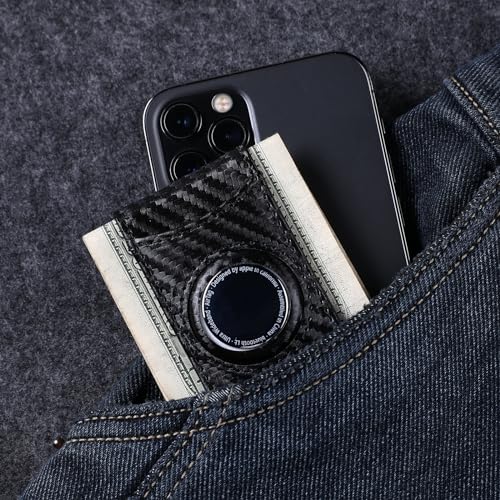 Image of Slim Magnetic Money Clip Wallet for Men with Airtag Holder & Elastic Band, Leather Card & Cash Holder for Men, Carbon Black, Slim, Ultra Slim Design