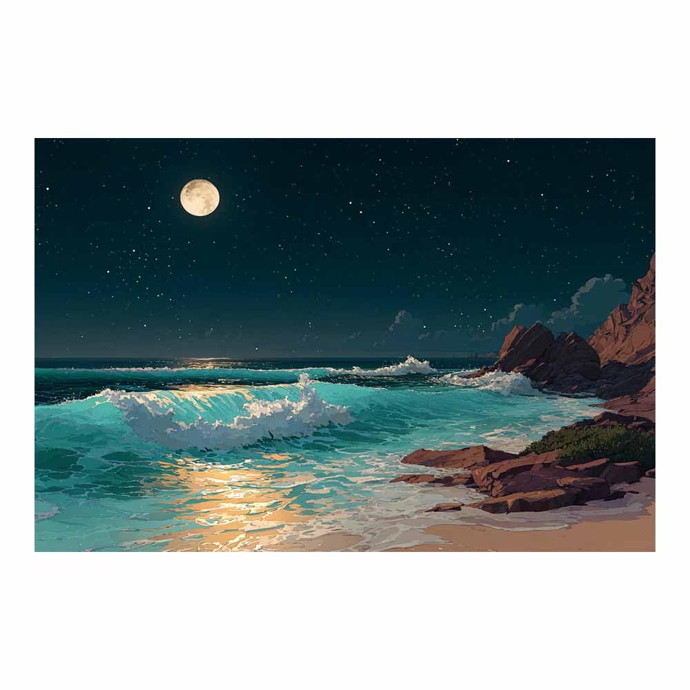 HOQIU Landscape wall art Moonlit Ocean Waves canvas art, art print, house decor, bedroom wall decor above bed, prints for living room.(Multicolor)-30x40cm Unframed