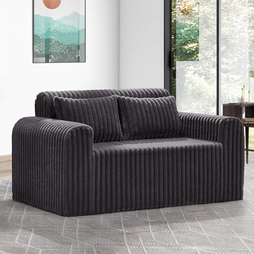 Image of Hobestluk Couch Sofa 2-Seater Foam Sofa Loveseat for Small Spaces Comfy Sofas with Removable Cover Furry Couch with Pillows for Living Room, Bedroom, Apartment, Office (Dark Grey, Loveseat)