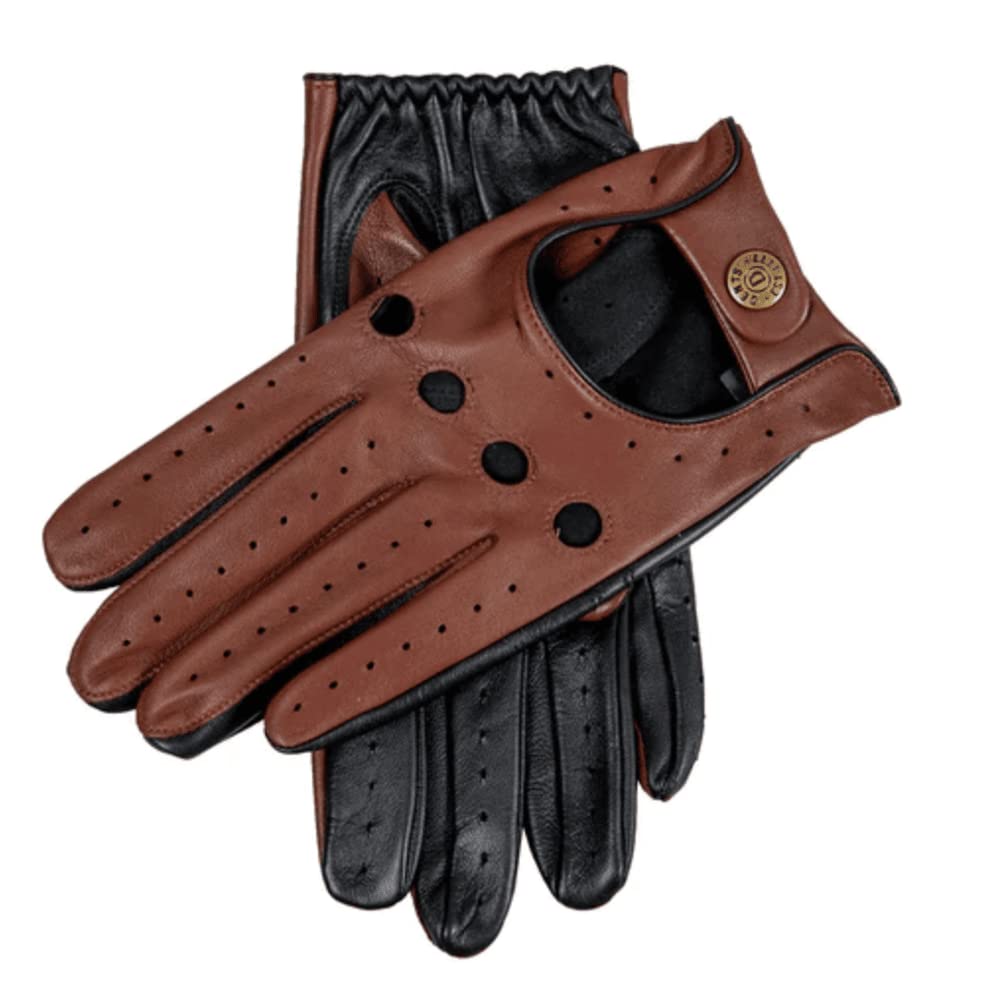 Dents Men's Tan/Black Silverstone Leather Touchscreen Driving Gloves Medium