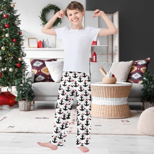 Boy's Pj Pants Anchor Christmas Santa Hat Lounge Bottoms Elastic Kids Sweatpants Joggers with Pockets Size 6-142