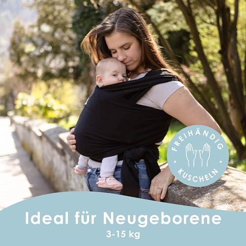 Sleepy Wrap Babytragetuch - Baumwoll Tragetuch Baby Neugeboren bis 15 kg, Maschinenwaschbar, Kuschelweich & Atmungsaktiv (Schwarz)