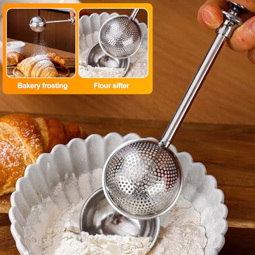 4 in1 Flour Sifter Stainless Steel, 5 Cup Flour Sifter for Baking, Sifter for Baking with Powdered Sugar Duster Set, Flour Shaker Duster for Baking Cakes, Pies, Pastries, Desserts and Cupcakes - Thumbnail 7