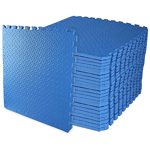 Image of BalanceFrom Puzzle Exercise Mat with EVA Foam Interlocking Tiles (Blue) | Tiles for Home Gym, Mat for Home Workout Equipment, Floor Padding for Kids, Blue, 24 in x 24 in x 3 /4 in, 96 Sq Ft - 24 Tiles
