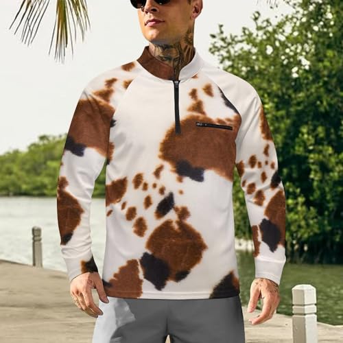 Animal Fur Black and Brown Pattern Men's Rash Guard Long Sleeves Quick Dry Fishing Workout Shirts with Zipper2