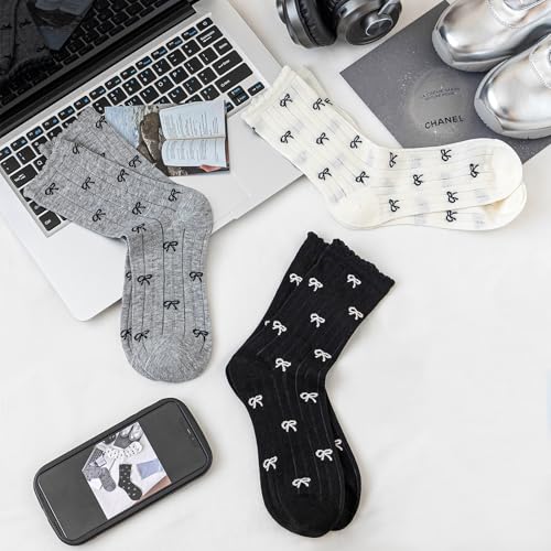 Image of Women's Cute Crew Socks, Casual Athletic Cotton Bowknot Cherry Calf Novelty Socks for Women