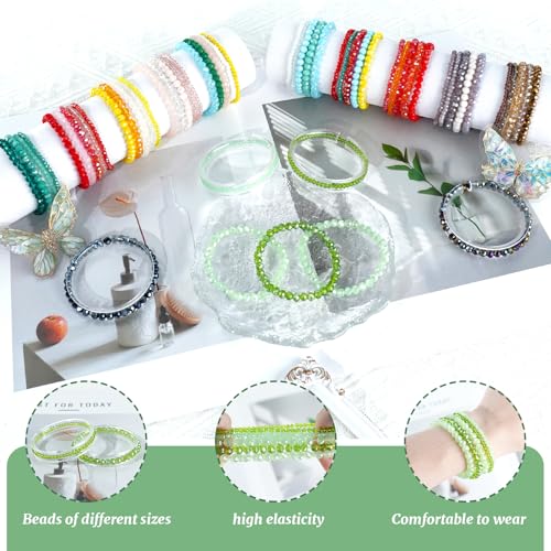 60pcs Crystal Beaded Bracelet Bulk for Women Colorful Beaded Bracelet Boho Multi Layer Stacking Bracelets Stretchy Strand Shiny Crystal Bead Bracelets3