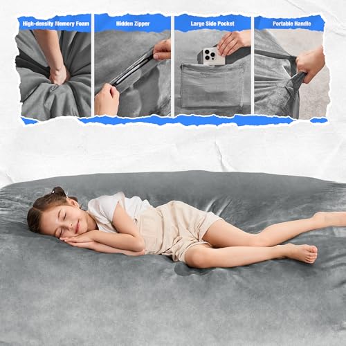 Image of Hobestluk 3FT Bean Bag Chair Large Beanbag with Removable Cover Adult Bean Bag Chair with Portable Handle Desgin for Living Room Bedroom (Grey, 3FT)
