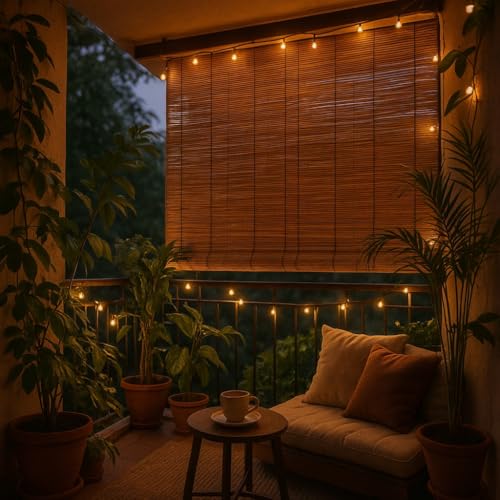 Image of Bamboo Curtains, Brown, Outdoor Rain Sun Dust Privacy Protection, Traditional Style, Rod Pocket, Light Filtering, for Window Door Balcony (3x7)