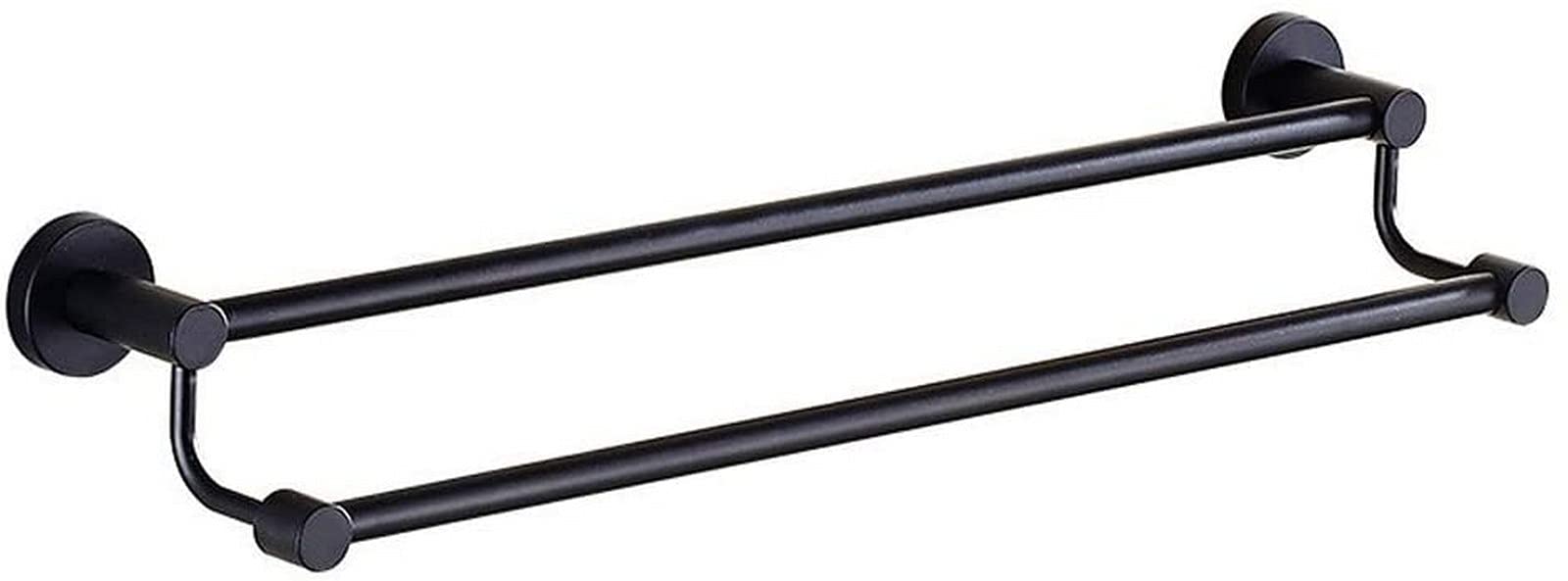 Towel Rail,Bathroom Shelf Stainless Steel Double Pole Towel Rack Wall-Mounted Towel Rack Bathroom Towel Bar Black Towel Bar/40Cm
