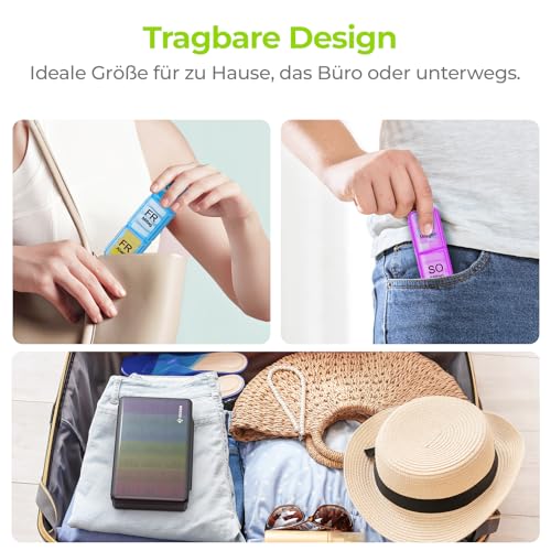 AUVON Tablettenbox 7 Tage Morgens Mittags Abends, Tragbare Pillendose mit Großen Separaten Fächern, Medikamentenbox 7 Tage 3 fächer… – Ansicht 4