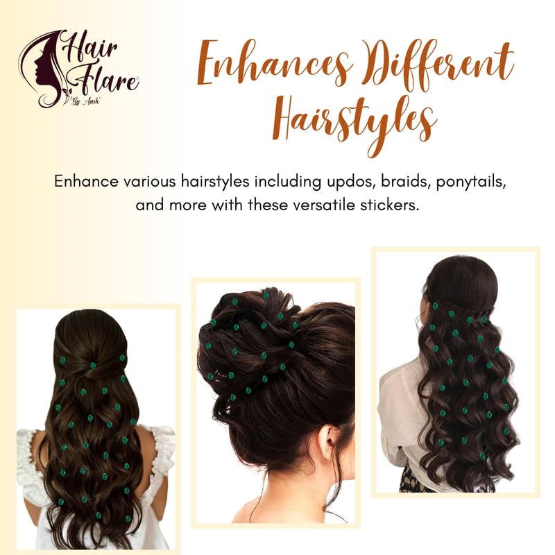 Image of Hair Flare Shimmering Oval Hair Stickers: Easy Stick-On Hair Accessories, 36 Pieces per Pack 2869 DarkGreen
