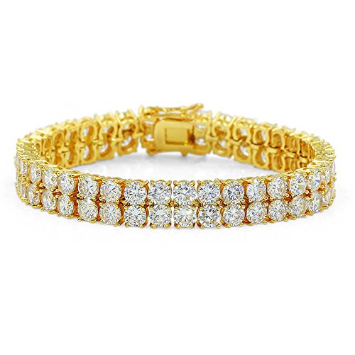 18K Gold Moissanit Doppelrunde Tennisarmband ， 8 Zoll Länge ， Atemberaubendes Schmuckgeschenk für Männer