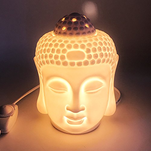 Moylor Porcelain Zen Buddha Head Status Electronic Essential Oil Warmer Scented Candle Tart Burner Night Lamp for Aromatherapy Spa Sleep Yoga - Thumbnail 2