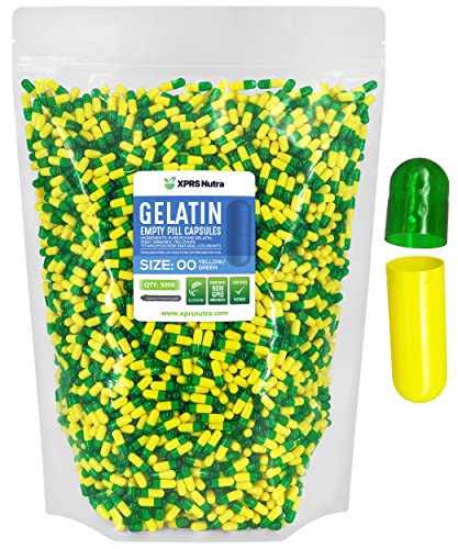 Image of XPRS Nutra Size 00 Empty Capsules - 5000 Count Empty Gelatin Capsules - Pills DIY Capsule Filling - Fillable Pill Gel Caps for Do It Yourself Supplements (Green /Yellow)