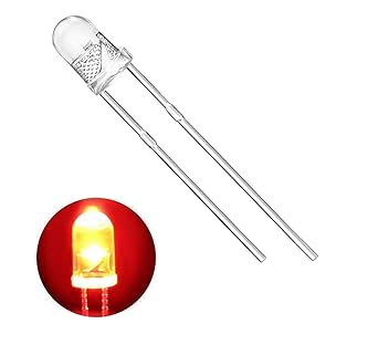 Wizzo (Pack of 100 Pieces) {3mm} Transparent Red Super Bright LED, 3V DC 2 Pin Light Emitting Diode, Multipurpose, For Science Projects DIY Hobby Kit (RED)