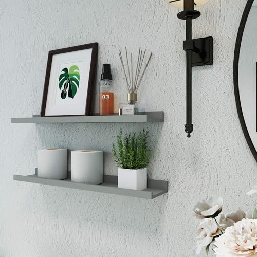Image of Grey Floating Shelves for Wall Decor, 24 in Shelf with Lip Set of 2