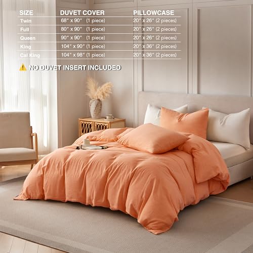 BFS HOME Linen Duvet Cover King Size - Soft Breathable Cotton Linen Blend, 3-Pieces Bedding Set with 2 Pillowcases, Stonewashed Texture, Orange, All-Season Comfort by BFS HOME - Used condition - Image 6