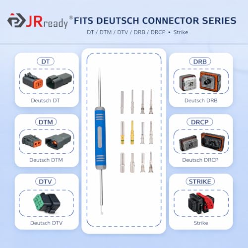 Image of JRready ST5393 14-Pack Deutsch Pin Removal Tool DRK-RT1B (Heat-Treated S2 Steel) for DT, DTM, DTP Connectors - Bulk Pin Extraction Tool Set for Automotive, Heavy Duty Truck & Fleet Maintenance