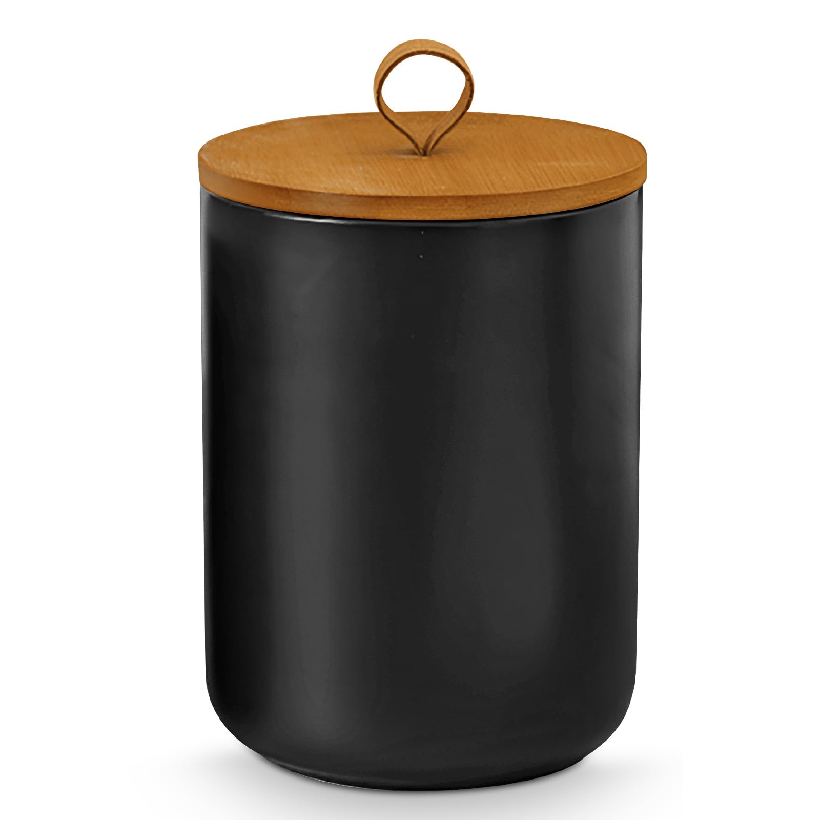 YYW Ceramic Food Storage Jars with Airtight Bamboo Lids for the Kitchen Counter – Ideal for Storing Ground Coffee, Tea, Herbs, Grains, Sugar and Salt（Large）