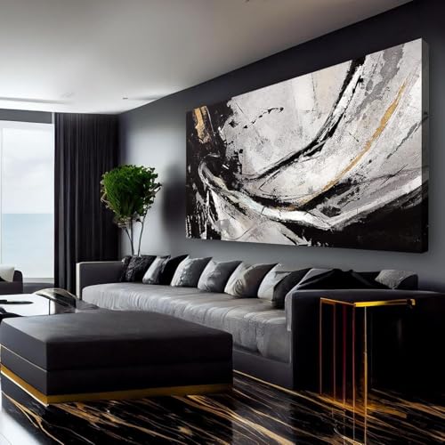 Toile murale abstraite impression d'art noir doré 60x120cm maison - 6