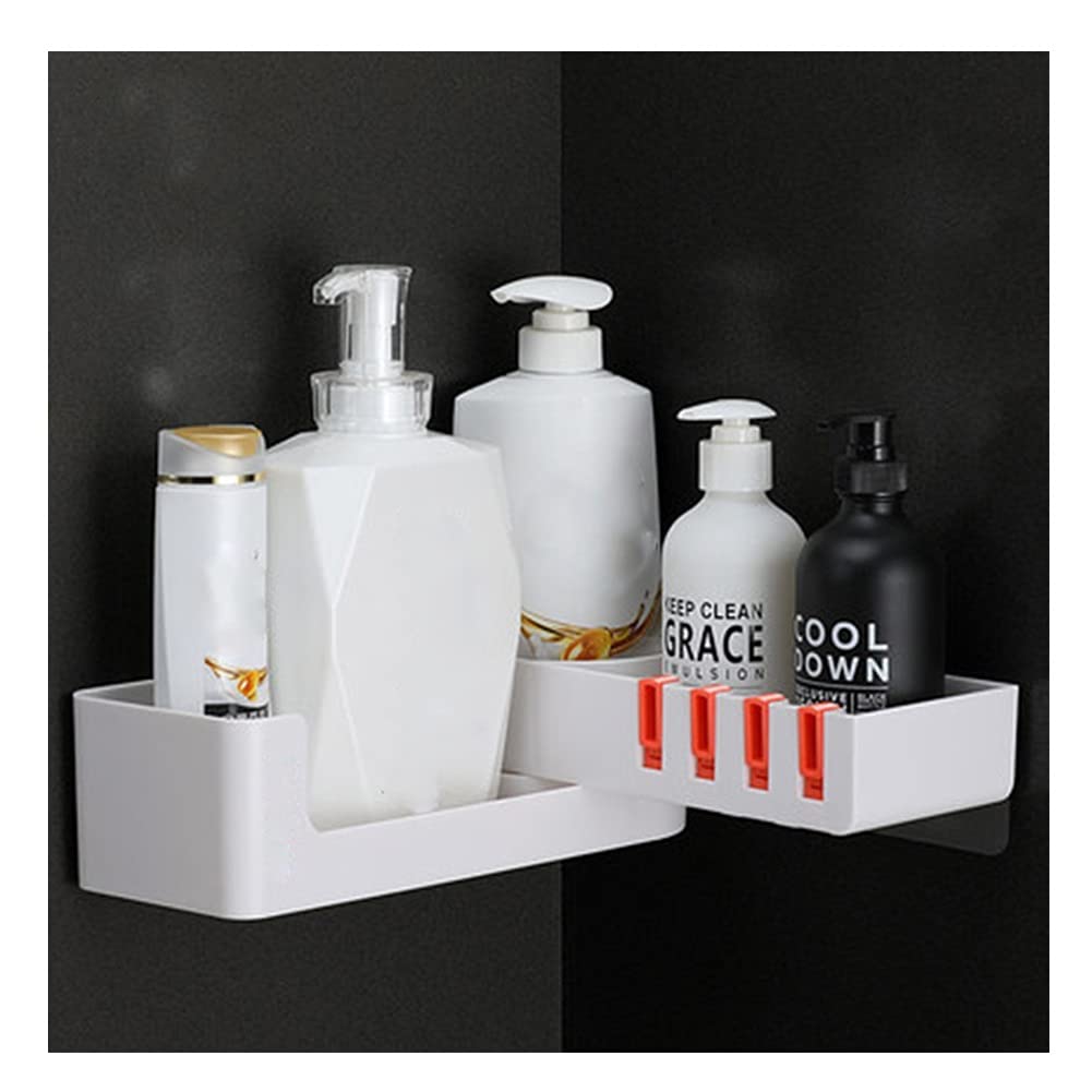 Bathroom Corner Shelf Shower Caddy Rotatable with 4 Hook Wall Mounted for Shower Shampoo Organize Adhesive Kitchen Storage