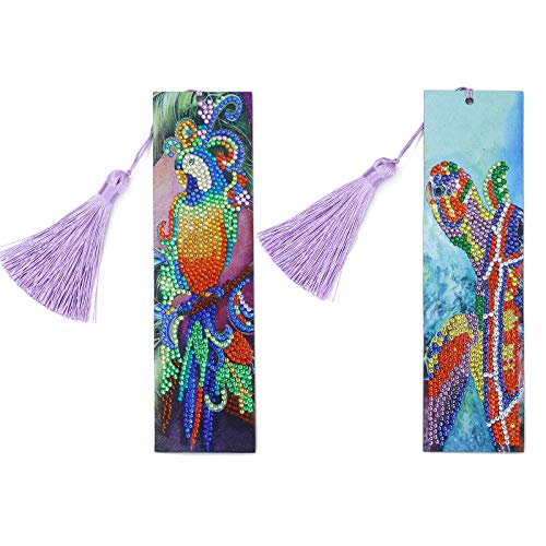 F-Ber 5D Diamond Painting Bookmarks Creative Leather Tassel Bookmark Diy Beaded Bookmarks Adults Diy Bookmarks Rhinestone Mosaic Gift For Kids Adults Arts Craft Gifts (Sea Turtle&Parrot) #TOP1