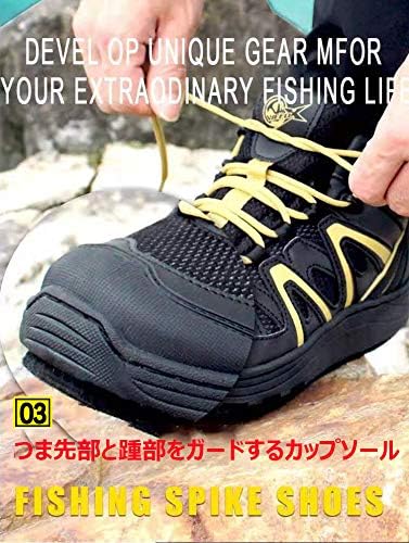 Amazon フィッシングシューズ フェルトスパイクシューズ ウェーディングシューズ スポーツ フエルト底 フィッシングブーツ 耐滑 防水 通気 穴抜きとスパイク付き アウトドア渓流釣り 磯用 ブラック ゴールド 29 0 Wefox シューズ ブーツ