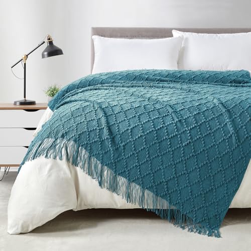 Couverture jacquard texturée bleu sarcelle en maille premium - 2