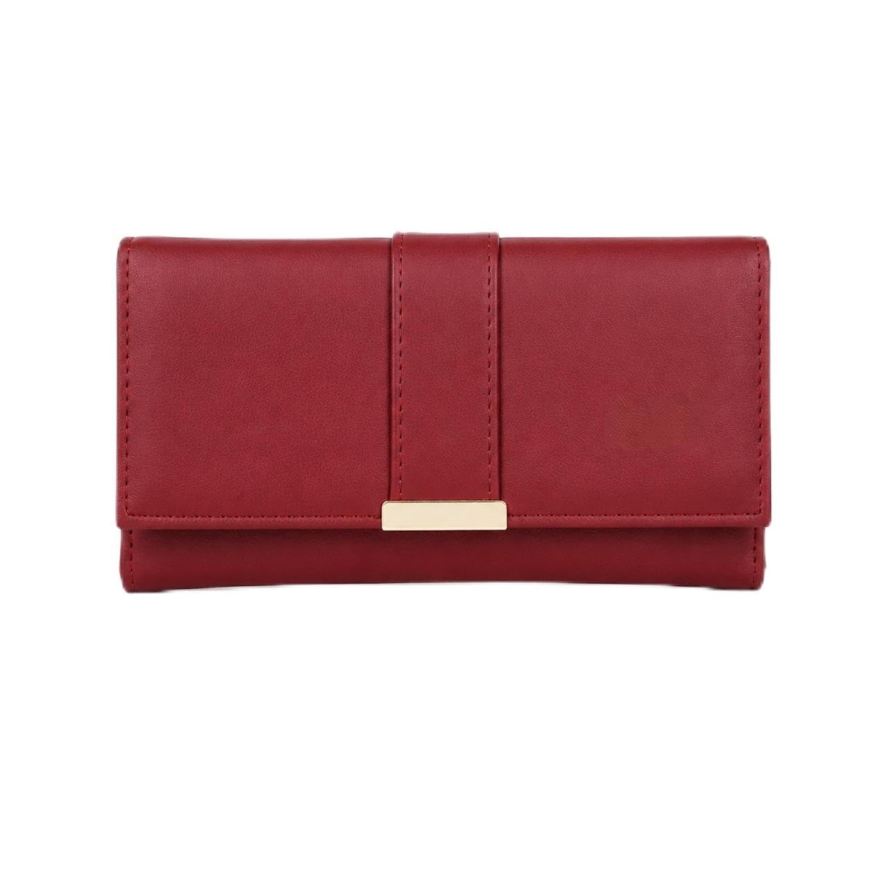 Women's Maroon PU Leather Bi-Fold Clutch Wallet with Card Slots-image-47