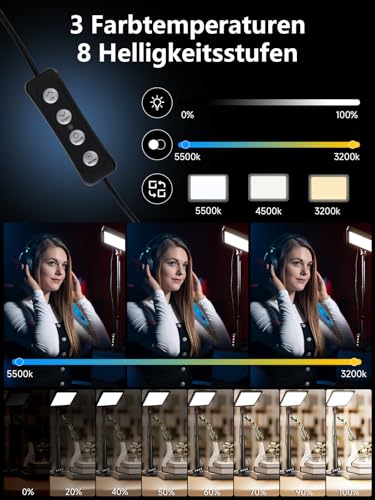 Rollei Lumis Key Light, LED Videolicht inkl. Tischstativ Streaming Licht PC zum Ausleuchten von Video-Streams TikTok YouTube und Konferenzen Video Call Webcam Homeoffice