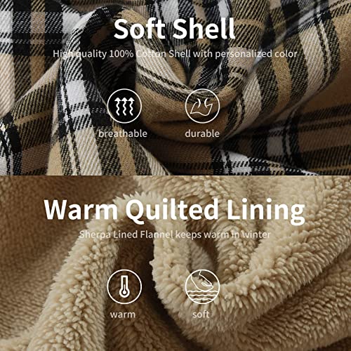 Image of Men's Cotton Plaid Shirt Jacket Fleece Flannel Sherpa Button Down