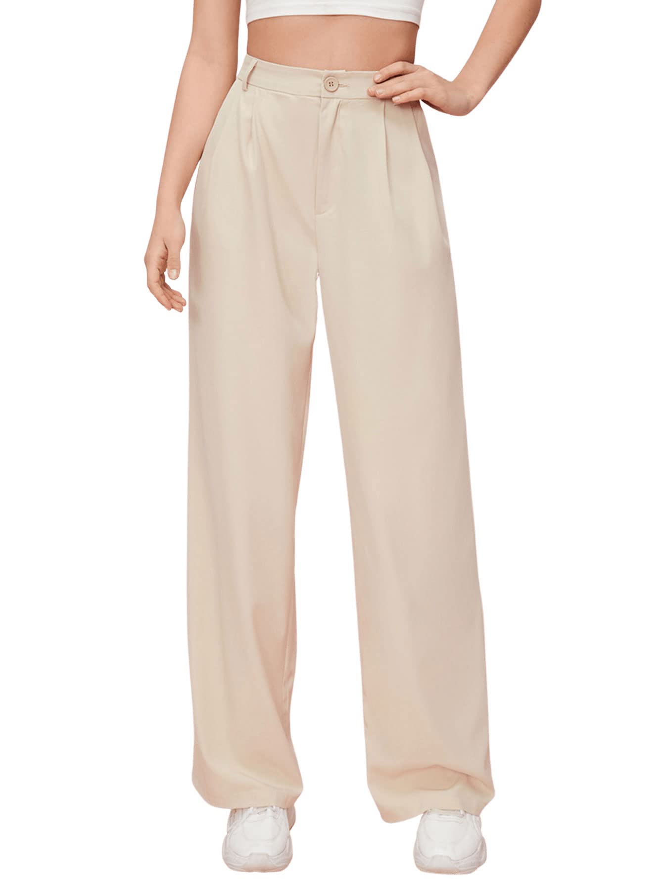 SweatyRocks Women's Casual Wide Leg High Waisted Button Down Straight Long Trousers Pants