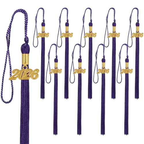 Image of 10 Pieces 2026 Graduation Tassels Bulk with Gold Year Charms for Graduation Cap Accessories (Purple)