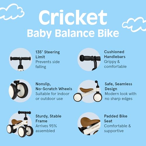 Image of Retrospec Cricket Baby Balance Bike, 4-Wheel Ride-On Toy for Ages 12-24 Months - First Bike & Toddler Bike for 1 Year Old Boys & Girls, First Birthday Gift