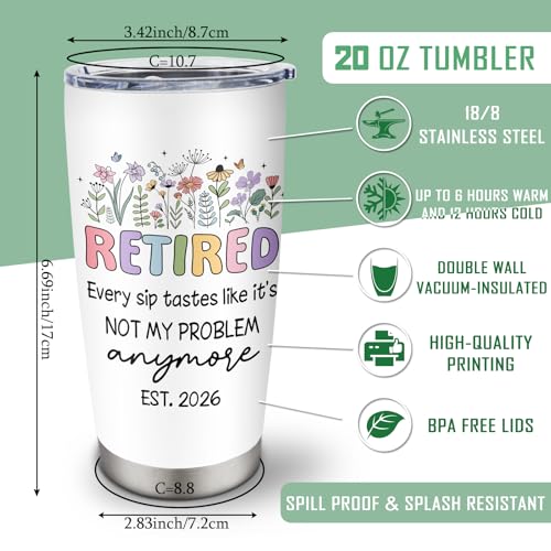 Biomlon Retirement Gift for Woman Man 2026 Tumbler 20oz, Retired/Going Away/Leaving Gifts for Women/Men/Coworker/Teacher, Happy Retirement Party Decorations White Cup by Biomlon - Used condition - Image 5