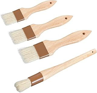 Escova de madeira para churrasco 4 peças Escova de churrasco de madeira Escova de churrasco Escova de cozimento Espátula de cozimento Escova de alinhamento de lã Escova de óleo Escova de cozimento Escova de Grelha Ferramenta Cabo de Faia de Madeira