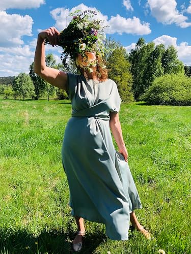 Image of Women's Summer Satin Dress Elegant A-Line Cap Sleeves Tie Waist Flowy Midi Dress Cocktail Wedding Guest Dress