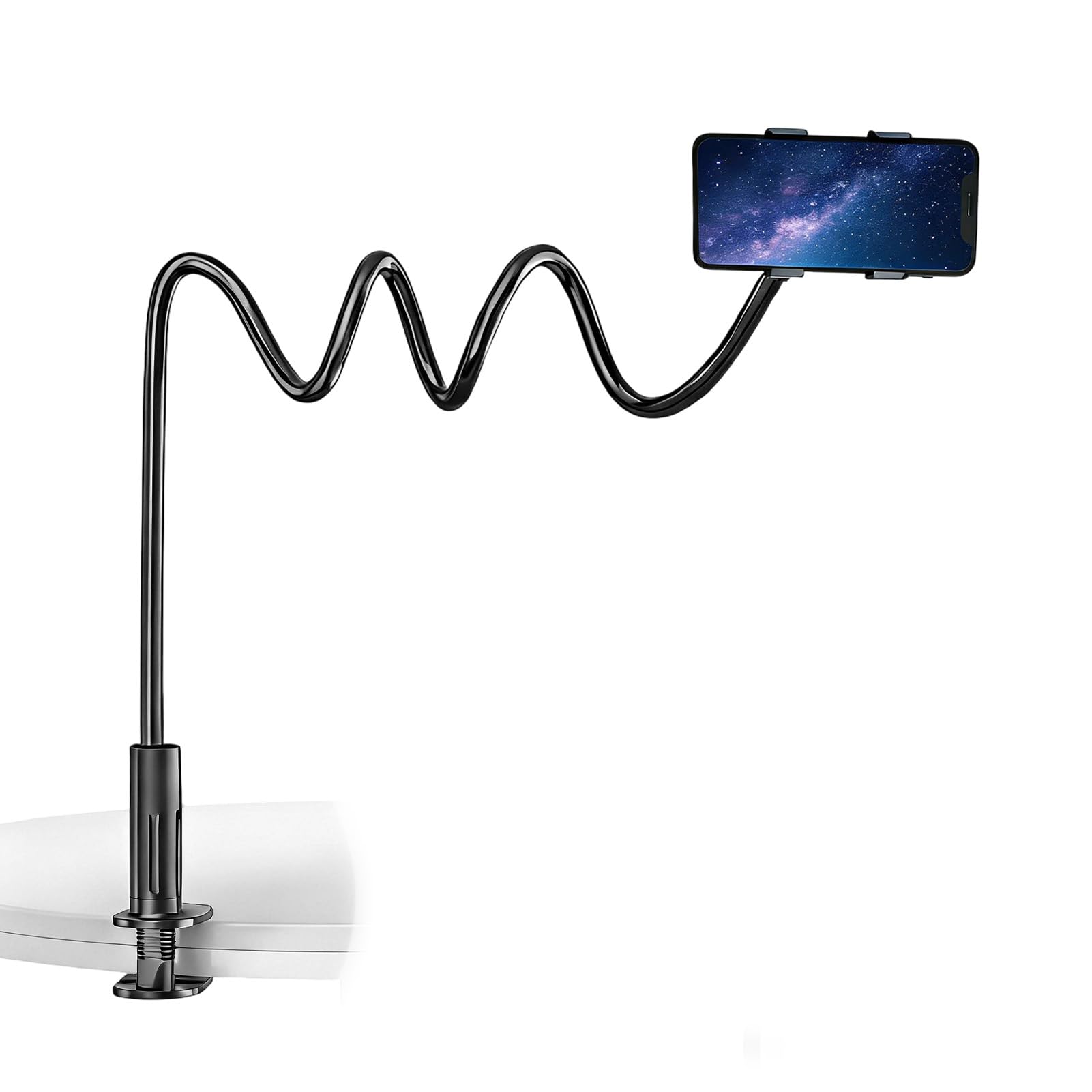 Support Telephone Lit, Support téléphone avec col de Cygne de - Réglable, avec bras télescopique flexible de 75 cm - Convient à tous les modèles - Convient pour les vidéos et regarder des films