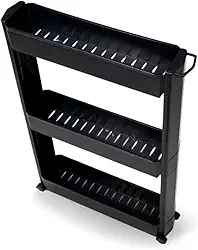 Armário Carrinho Organizador Multiuso com Rodinhas Banheiro Lavanderia Cozinha Quarto (Preto)