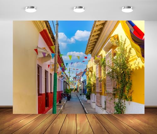 Fondo Fotográfico BELECO 7x5 ft Cartagena Calle Colorida