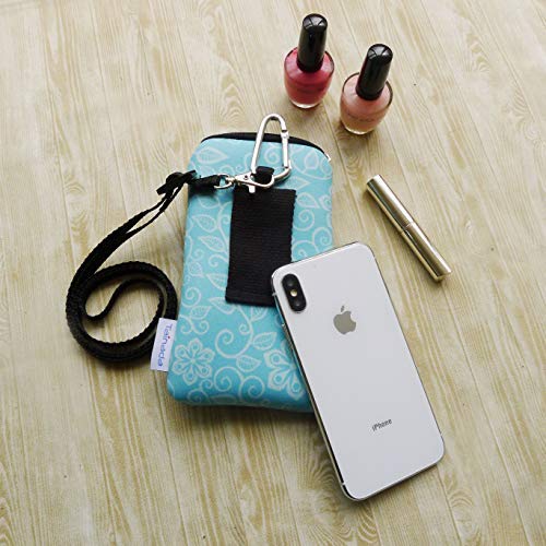 Image of Tainada Men Women Cell Phone Neoprene Shockproof Zippered Sleeve Case Bag Pouch w /Clip, Neck Lanyard, Belt Loop Holster for iPhone 17 Pro Max,16 Plus,16e; Samsung S25+, S24 (Floral Pattern Turquoise)