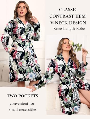 Image of Ekouaer Plus Size Robes for Women Soft Bathrobe V Neck Soft Maternity Robe