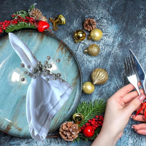 Image of INSTOOK YD Designs Napkin ring holder /Bead Napkin Ring Set for table decoration / Weddings (Silver) Pack of 6