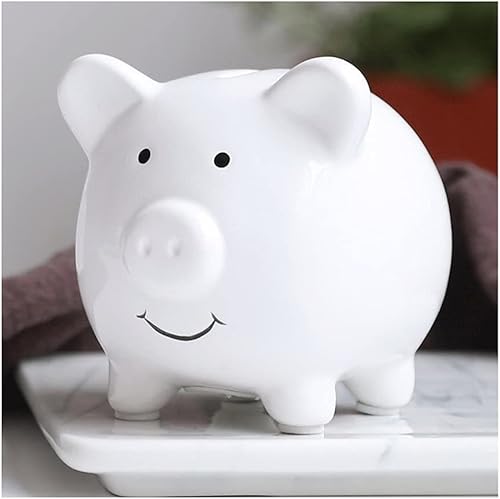 Vista 9 de Alcancía, alcancía decorativa de cerámica para adultos y niños para apreciar un bonito banco de dinero para niños y niñas (azul, blanco, rosa)